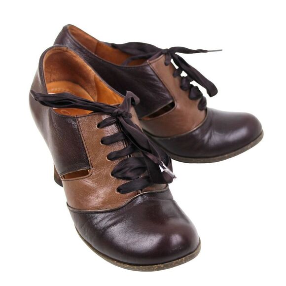 VTG NAYA JASPER TAN BROWN GENUINE LEATHER MID HEEL ROUND TOE LACES SHOES 6M - Picture 6 of 11
